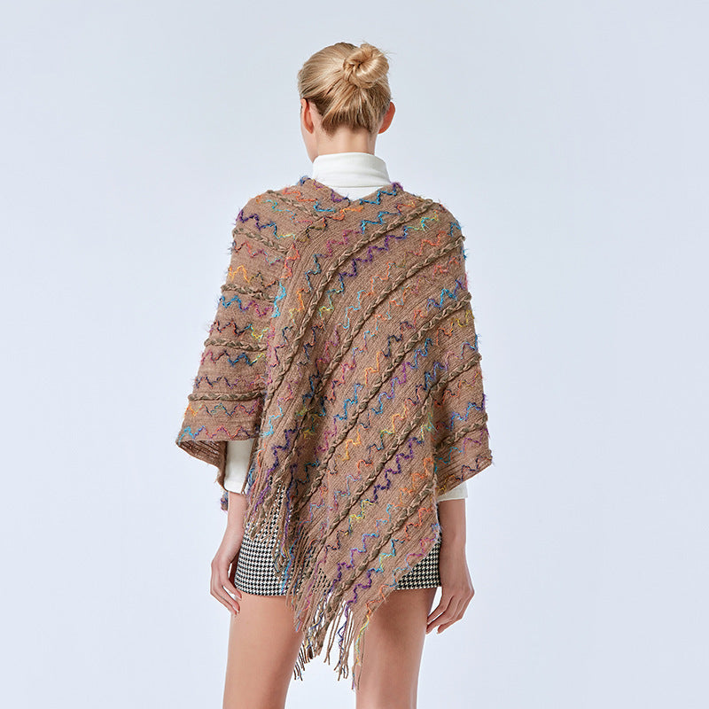 Tibetan Colorful Striped Shawl Tassels Pullover Winter Cozy Travel Scarf Wrap