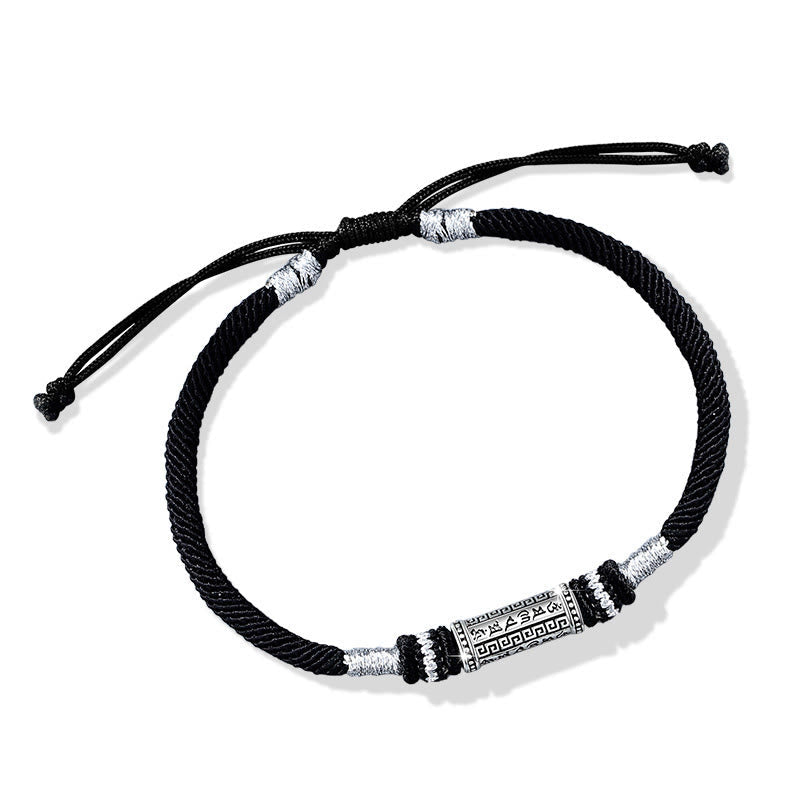 925 Sterling Silver Om Mani Padme Hum Wisdom Braided Rope Bracelet
