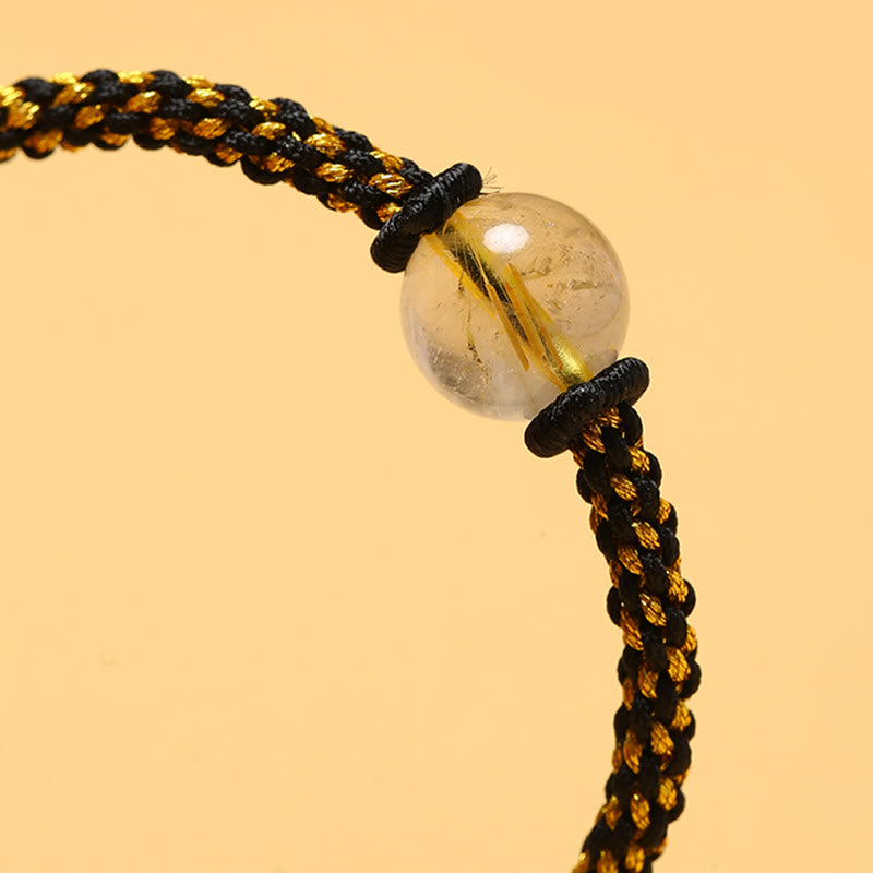 Handmade Red Agate Amethyst Golden Rutilated Quartz Pink Crystal Bead Calm Braided Bracelet