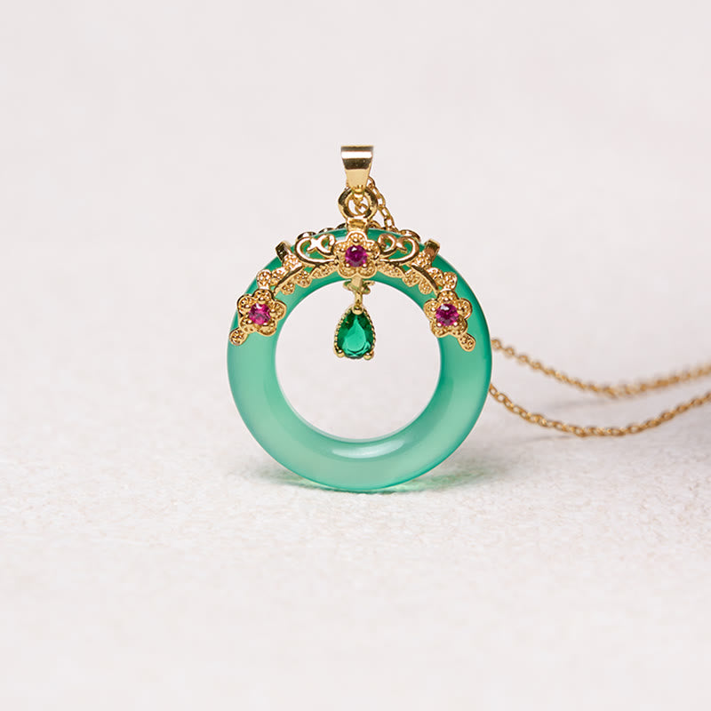 Green Chalcedony Peace Buckle Design Strength Necklace Pendant