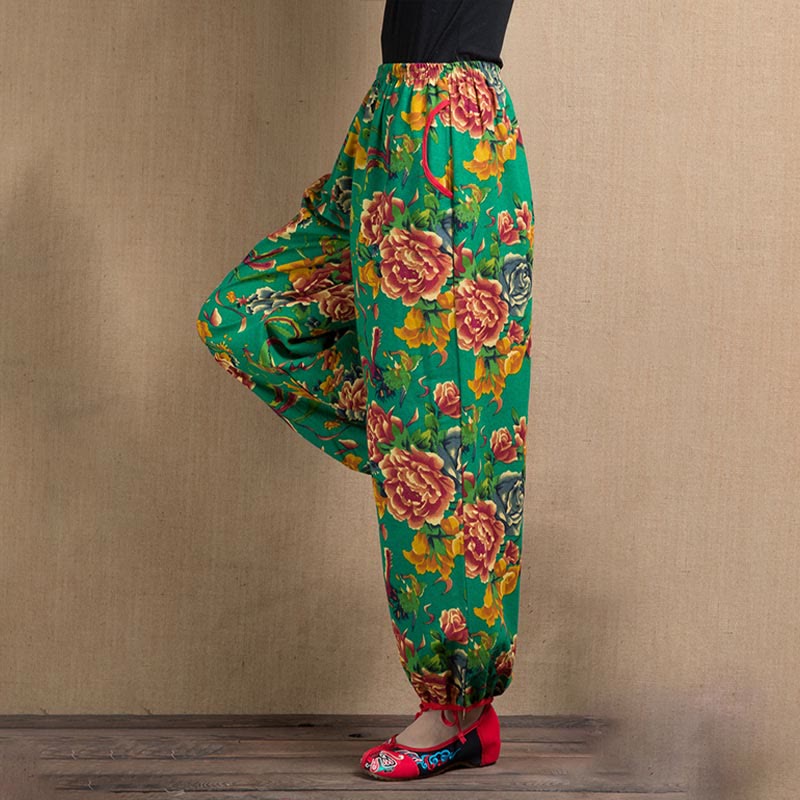 Breathable Floral Meditative Harem Pants with Pockets