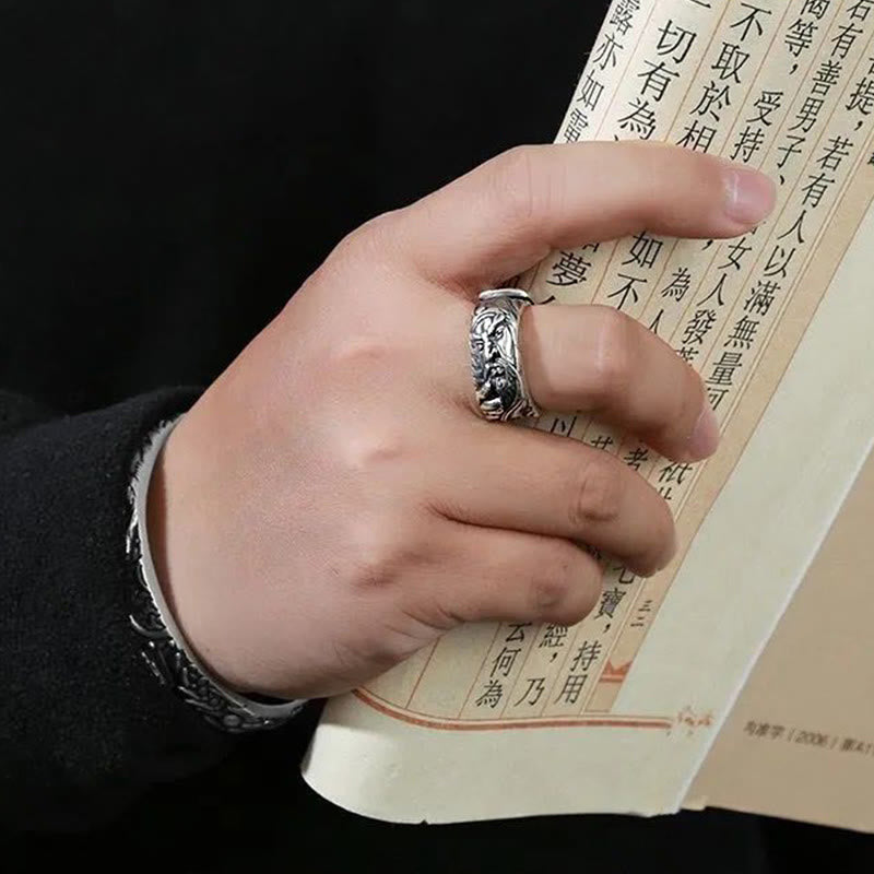 Guan Gong Auspicious Clouds Engraved Copper Adjustable Ring