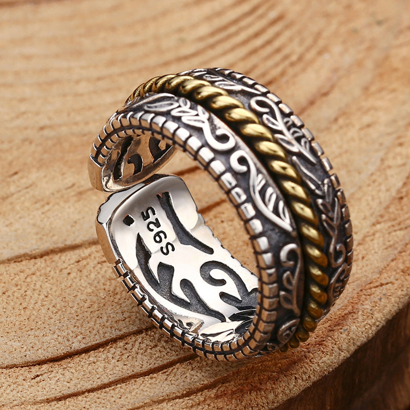 Tang Dynasty 925 Sterling Silver Flower Ring - Peony Lotus Orchid & Auspicious Clouds Adjustable