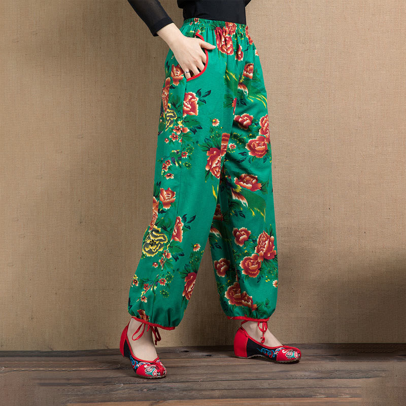 Breathable Floral Meditative Harem Pants with Pockets