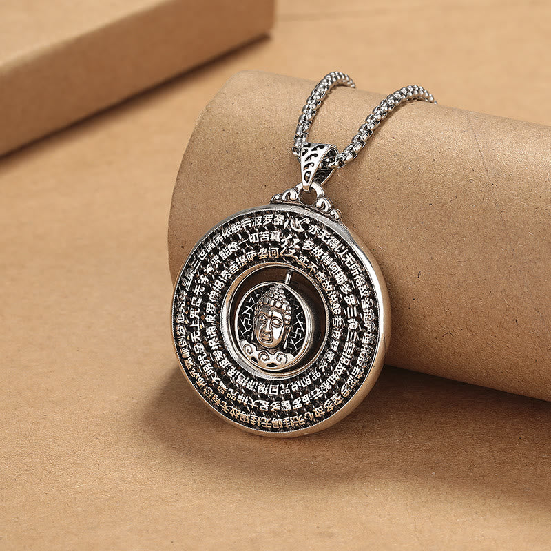Heart Sutra Buddha Carved Peace Buckle Design Serenity Rotatable Necklace Pendant