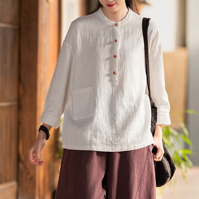Solid Color Loose Button Blouse Long Sleeve Shirt Top