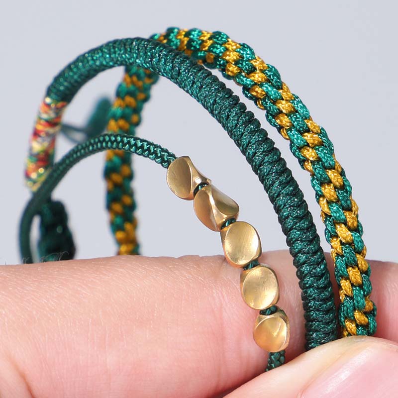 Handmade Tibetan Copper Beads & Endless Knot Woven Bracelet Set - 3 Pieces