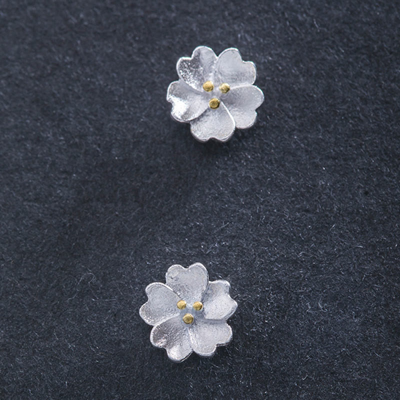 925 Sterling Silver Cherry Blossoms Floral Calm Stud Earrings