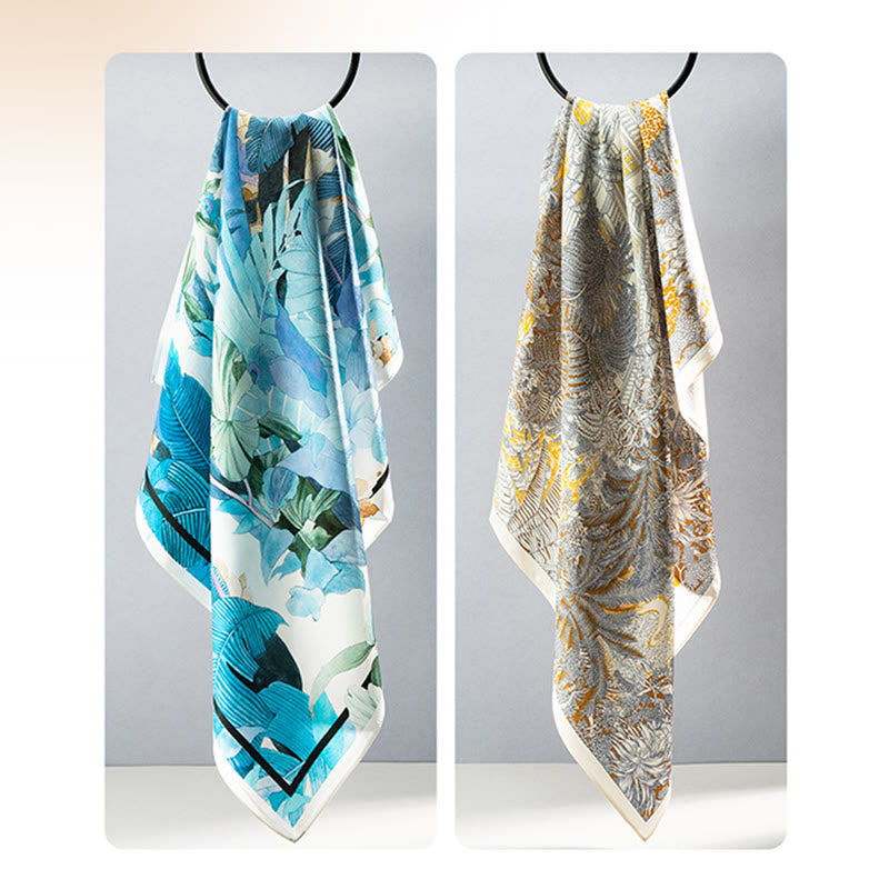 Jungle Oil Painting Auspicious Clouds 100% Mulberry Silk Scarf Premium Grade 6A Double-sided Silk Neck Scarf
