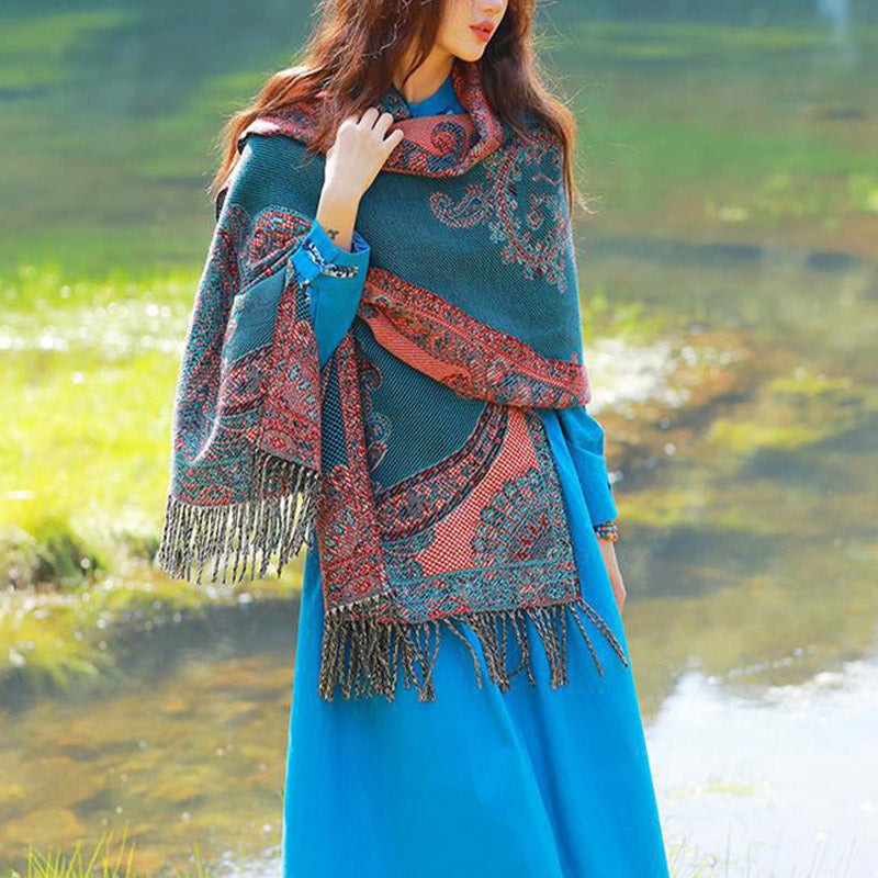 Tibetan Vine Leaves Pattern Design Shawl Cozy Travel Scarf Wrap
