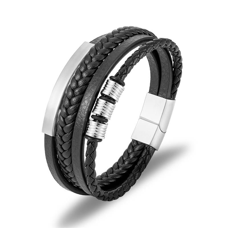 Leather Multi-Layer Titanium Steel Balance Braided Magnetic Buckle Bracelet