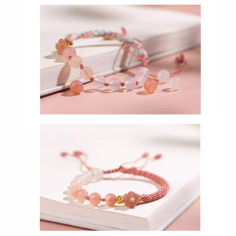 Natural Gradient Agate Reincarnation Knot Peach Blossom Wealth Luck Handmade String Bracelet