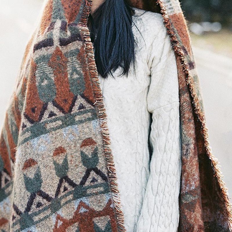 Tibetan Shawl Classic Geometry Pattern Winter Cozy Travel Scarf Wrap