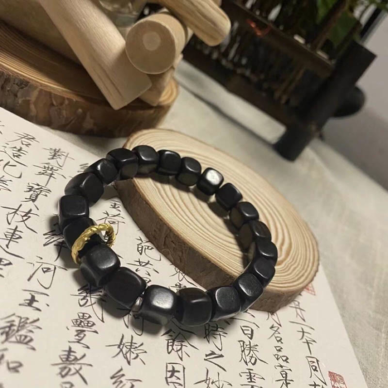 Tibetan Square Ebony Wood and Copper Minimalist Meditation Bracelet