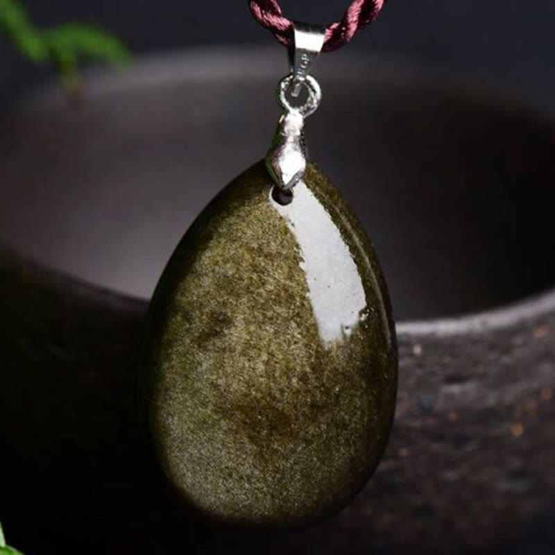 Gold Sheen Obsidian Black Obsidian Rainbow Obsidian Wealth Water Drop Necklace Pendant