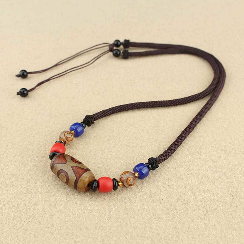 Tibetan Nine-Eye Dzi Bead Three-eyed Dzi Bead Protection String Necklaces Pendant