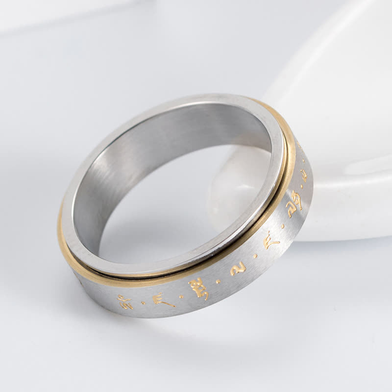 Minimalist Rotatable Mantra Titanium Steel Kinetic Balance Ring