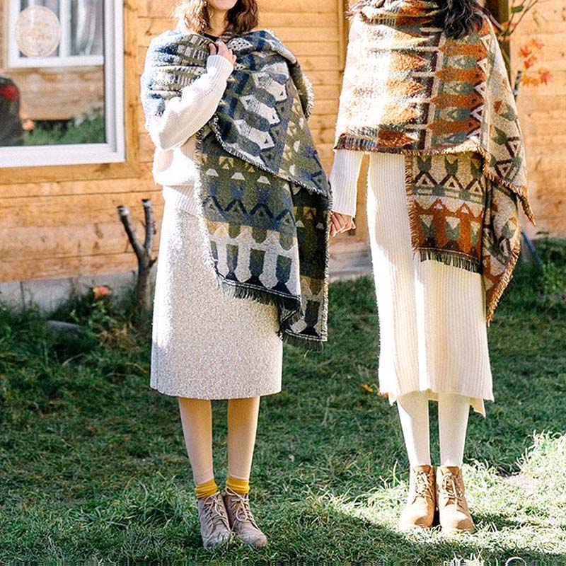 Tibetan Shawl Classic Geometry Pattern Winter Cozy Travel Scarf Wrap
