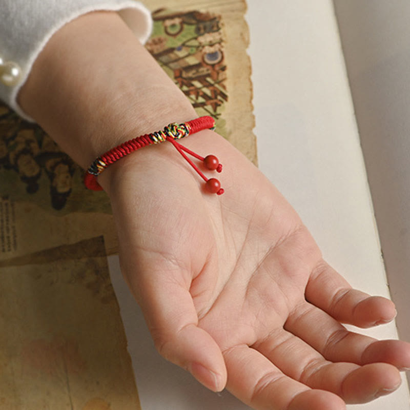 Vajra Knot Red String Bracelet with Cinnabar & Five Dhyani Buddhas Symbolism