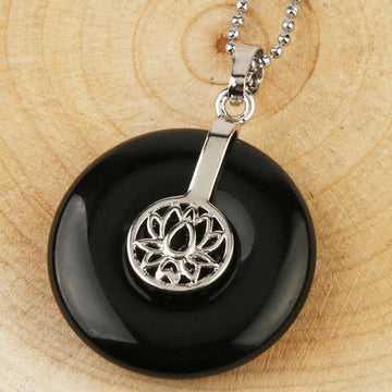 Black Onyx Handcrafted Lotus Pendant Necklace for Mindfulness
