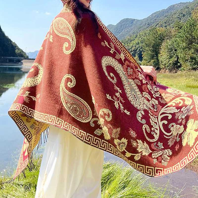 Tibetan Flowers Leaves Pattern Design Shawl Cozy Travel Scarf Wrap