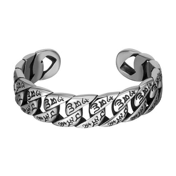Tibetan Om Mani Padme Hum Mantra Titanium Steel Peace Cuff Bangle Bracelet