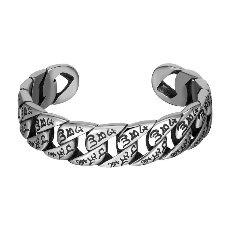 Tibetan Om Mani Padme Hum Mantra Titanium Steel Peace Cuff Bangle Bracelet