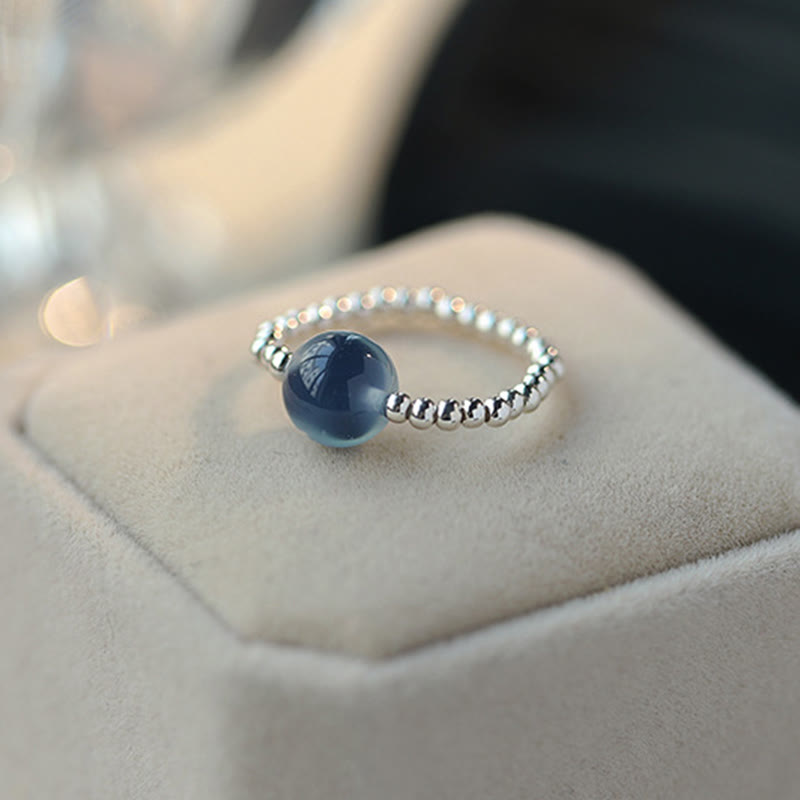 925 Sterling Silver Blue Candy Agate Healing Bead Ring