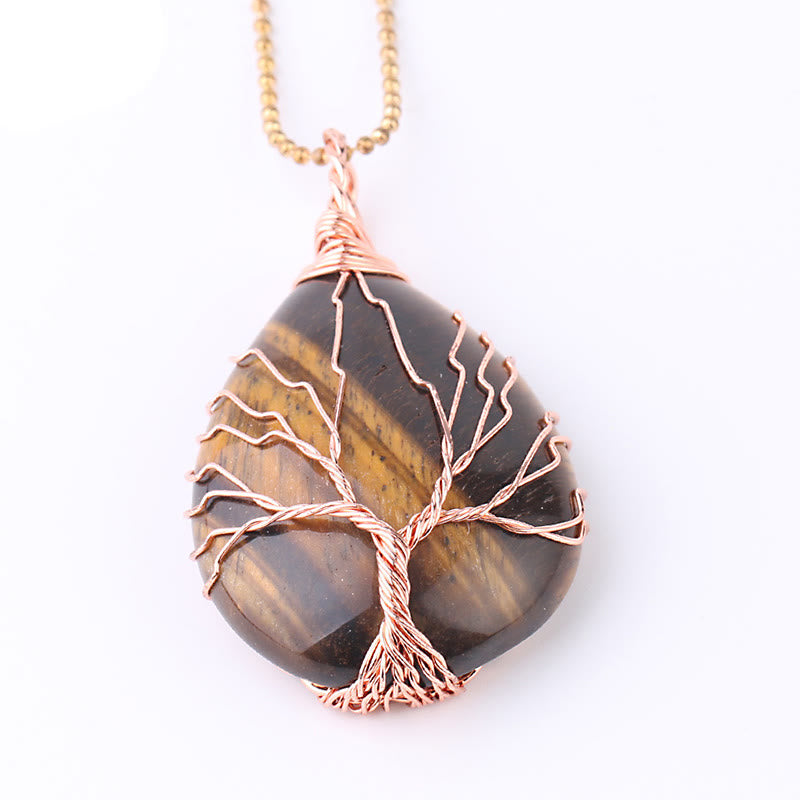Natural Quartz Crystal Tree Of Life Healing Energy Necklace Pendant