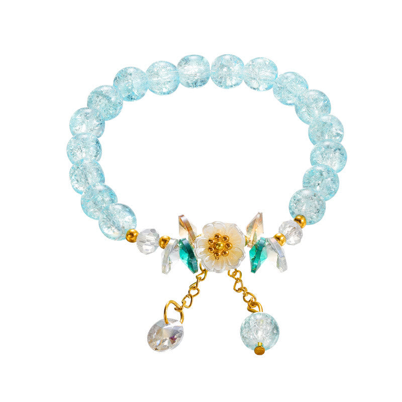 Simple Design Flower Charm Glass Bead Bracelet