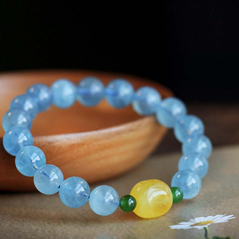 Natural Aquamarine and Amber Beaded Serenity Bracelet
