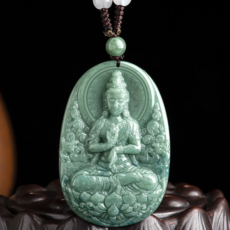 Natural Jade Avalokitesvara Amulet Wealth Necklace Pendant