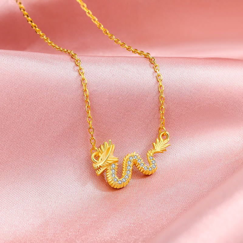 925 Sterling Silver Year Of The Dragon Auspicious Golden Dragon Luck Chain Necklace Pendant