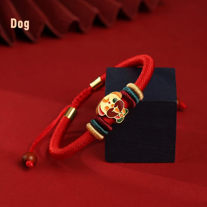 Handmade 925 Sterling Silver Year of the Dragon Cute Chinese Zodiac Luck Braided Red Bracelet