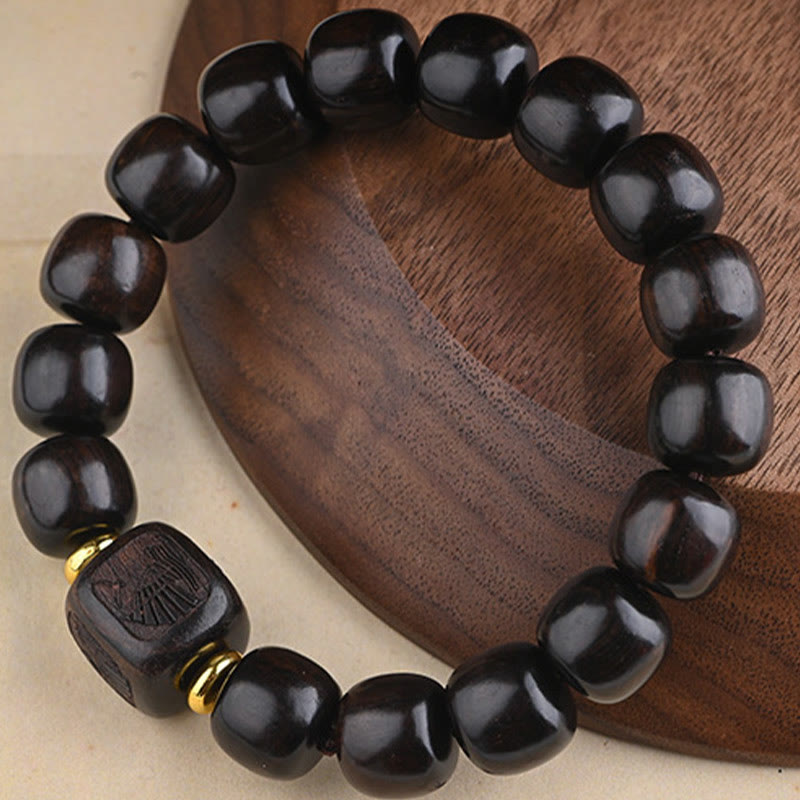 Tibetan Ebony Wood Barrel Beads Lucky And Treasure Balance Bracelet