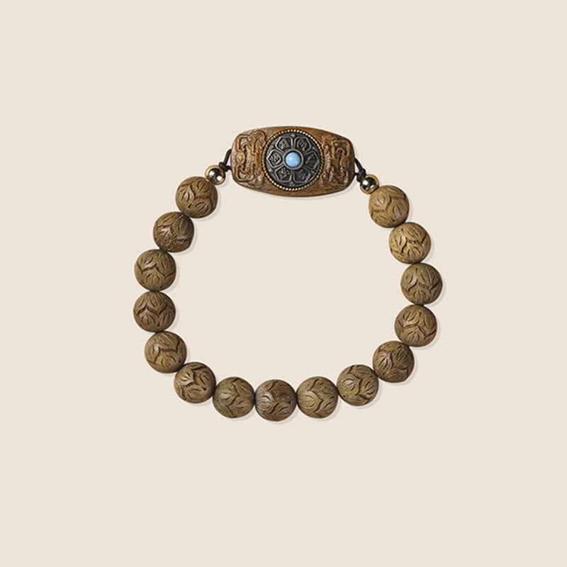 Om Mani Padme Hum Natural Wood Soothing Beaded Bracelet