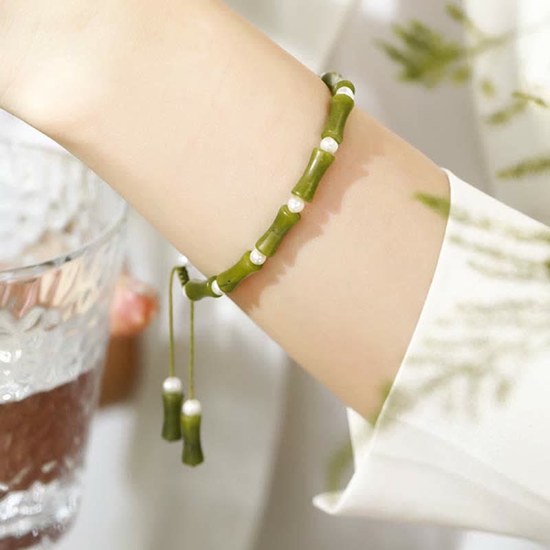 Natural Peridot Bamboo Pattern Love Peace Bracelet