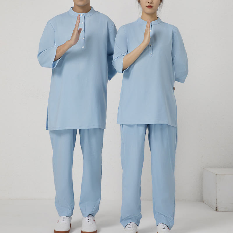 Tactile Cotton Linen Three-Quarter Sleeve Zen Meditation Set