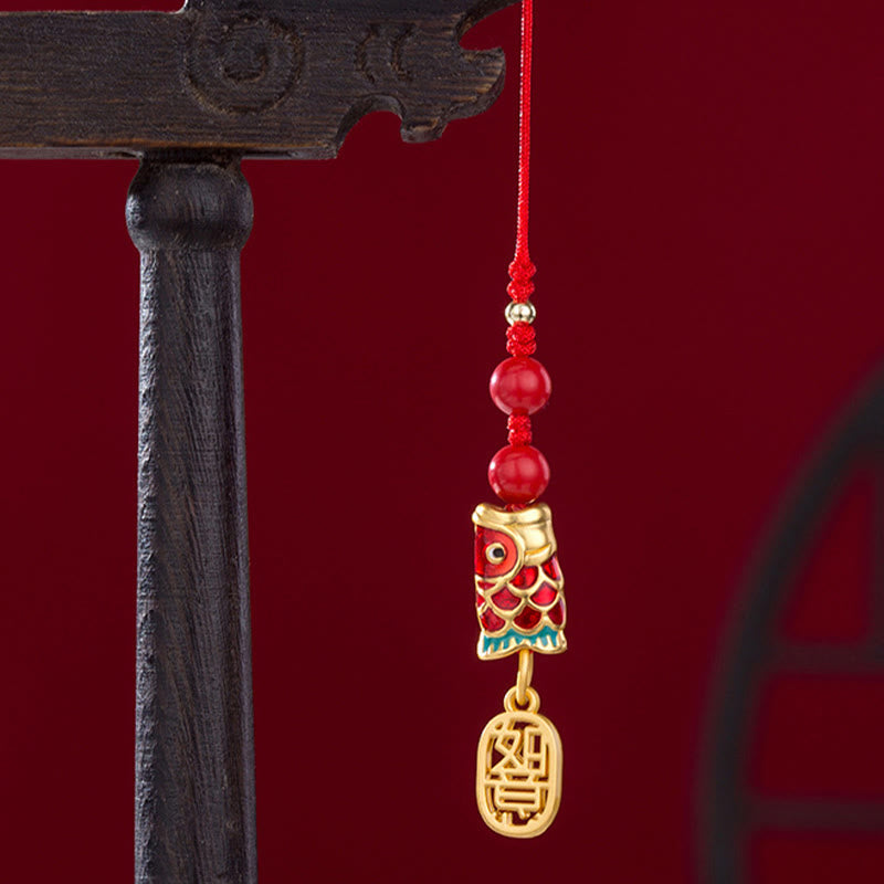 Koi Fish Cinnabar Attracting Wealth Wish Ruyi Charm Luck Phone Hanging Decoration
