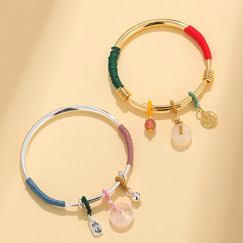 Pink Crystal Peace Buckle Lucky Flower Love Bracelet Bangle