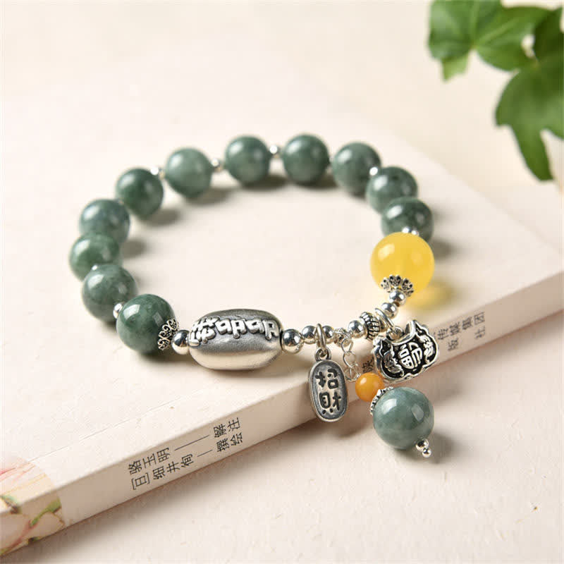 925 Sterling Silver Cyan Jade and Amber Success Bracelet