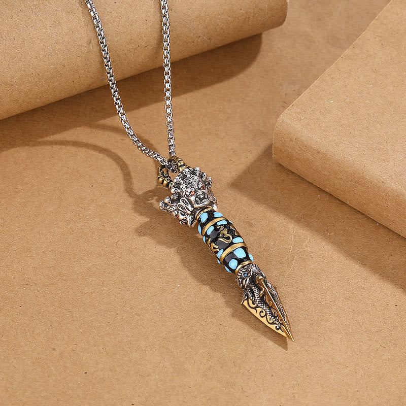 Tibet Om Mani Padme Hum Dzi Bead Dorje Vajra Pattern Wealth Rotatable Necklace Pendant