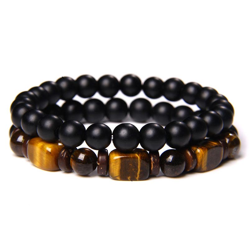 Tiger Eye Frosted Stone Hematite Courage Bracelet