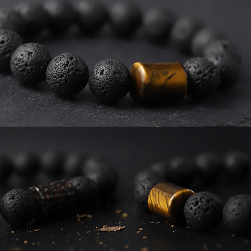 Lava Rock Ebony Wood Tiger Eye Healing Bracelet