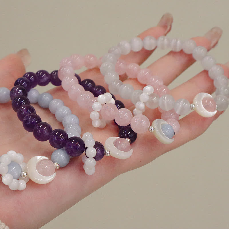 925 Sterling Silver Crescent Moon Natural Gemstone Charm Bracelet