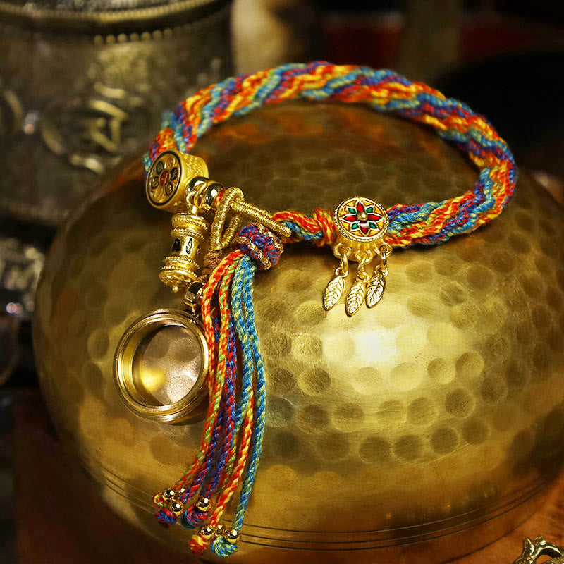 Tibetan Om Mani Padme Hum Dreamcatcher Luck Colorful Reincarnation Knot String Bracelet