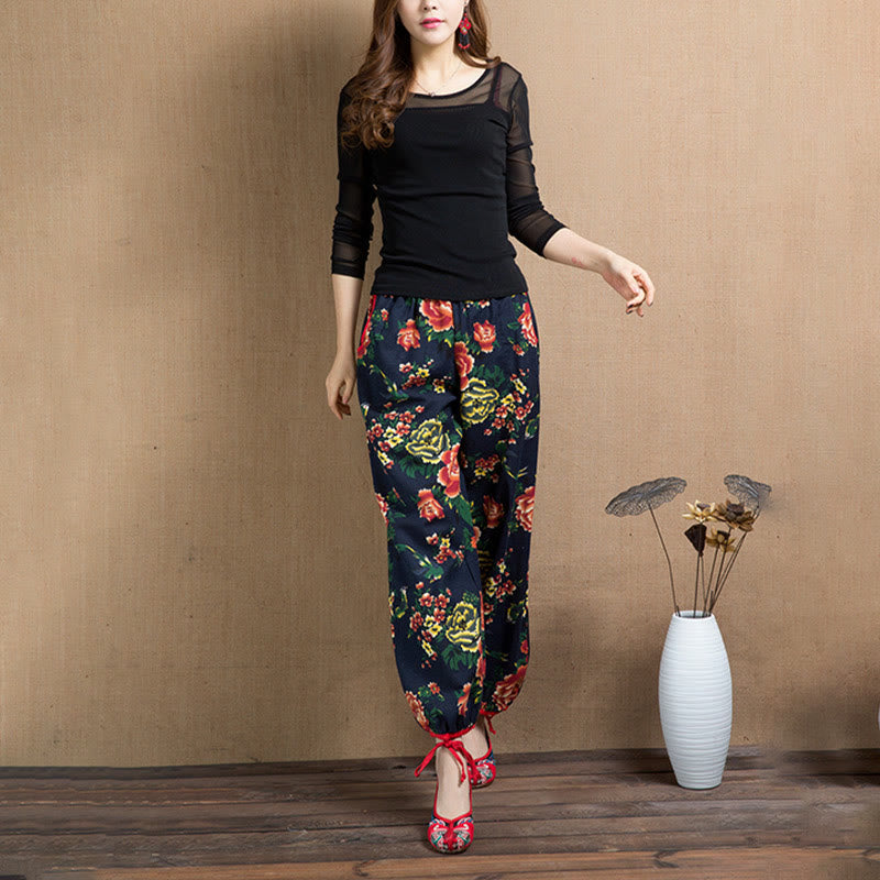 Breathable Floral Meditative Harem Pants with Pockets