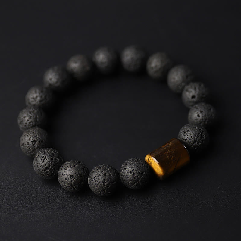 Lava Rock Ebony Wood Tiger Eye Healing Bracelet
