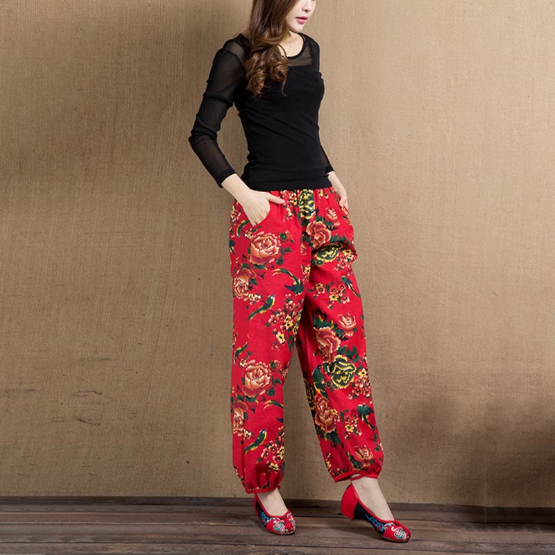 Breathable Floral Meditative Harem Pants with Pockets