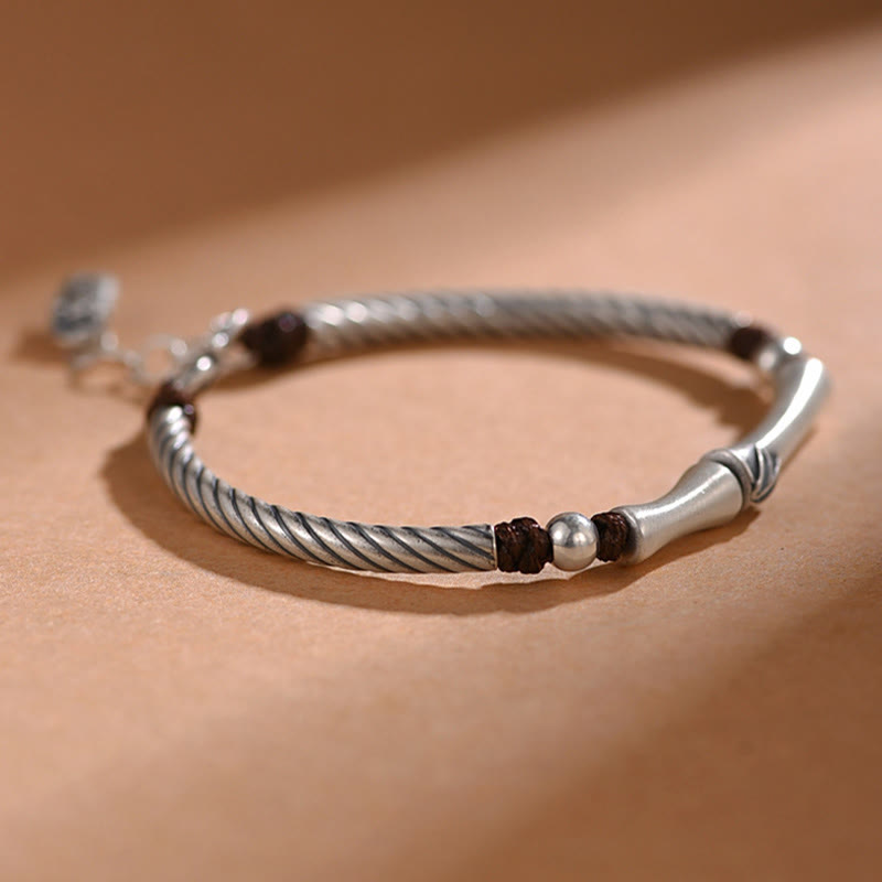 999 Fine Sterling Silver Bamboo Pattern and Cicada Engraved Open Cuff Bracelet